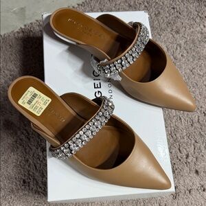 Kurt Geiger Tan Pointed Toe Crystal-Strap Mules